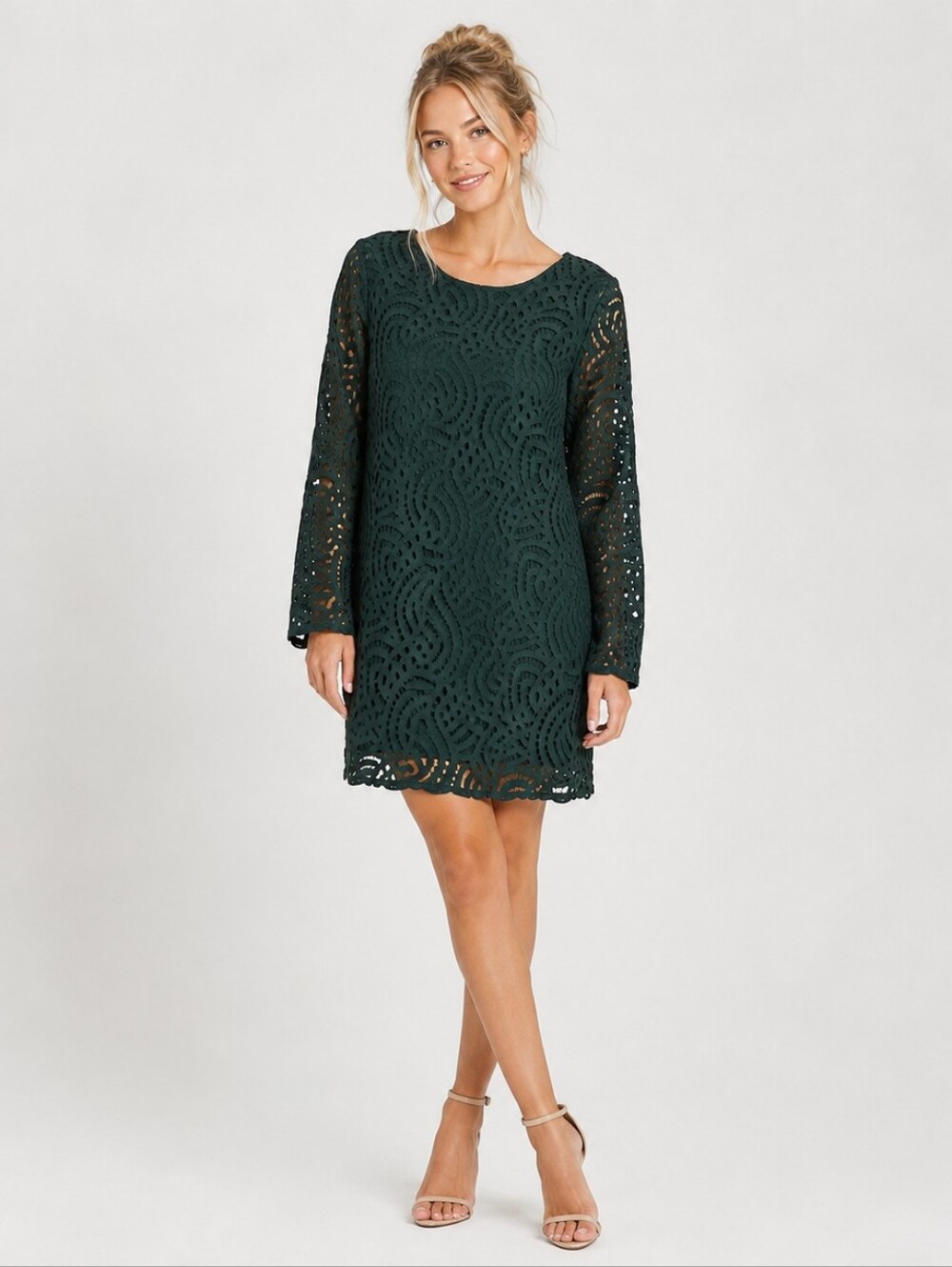 Boden Zeta Lace Ponte Dress In Forest Green